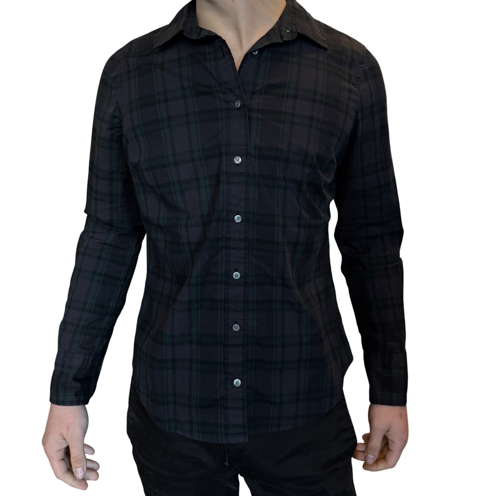 J. Crew Slim Fit Plaid Button Down Shirt Women's Size 8 Black Green